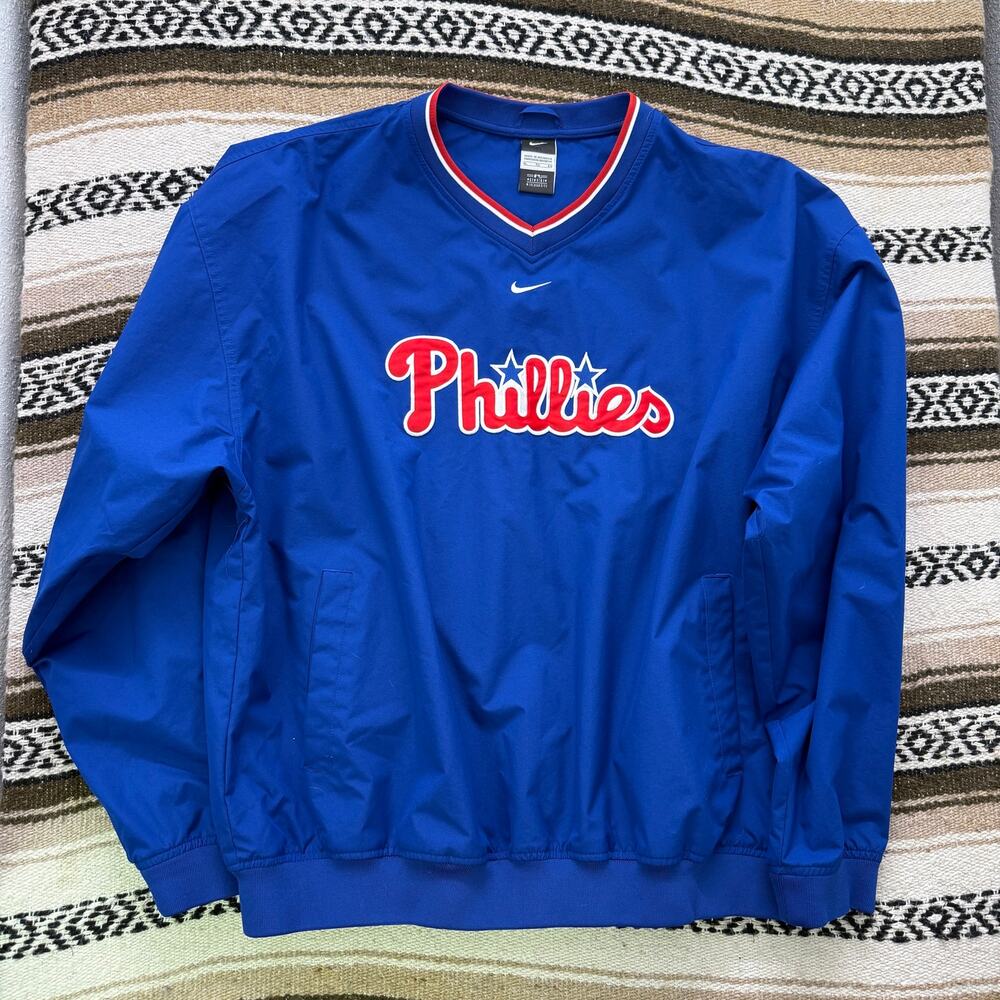 Men's Nike Philadelphia Phillies Blue Pullover Windbreaker Shell Jacket Sz XL
